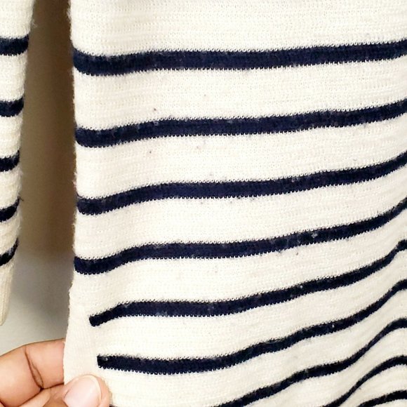 J Crew Striped Faux Leather Elbow Patches Swing Sweater Sz XXS - Picture 6 of 9